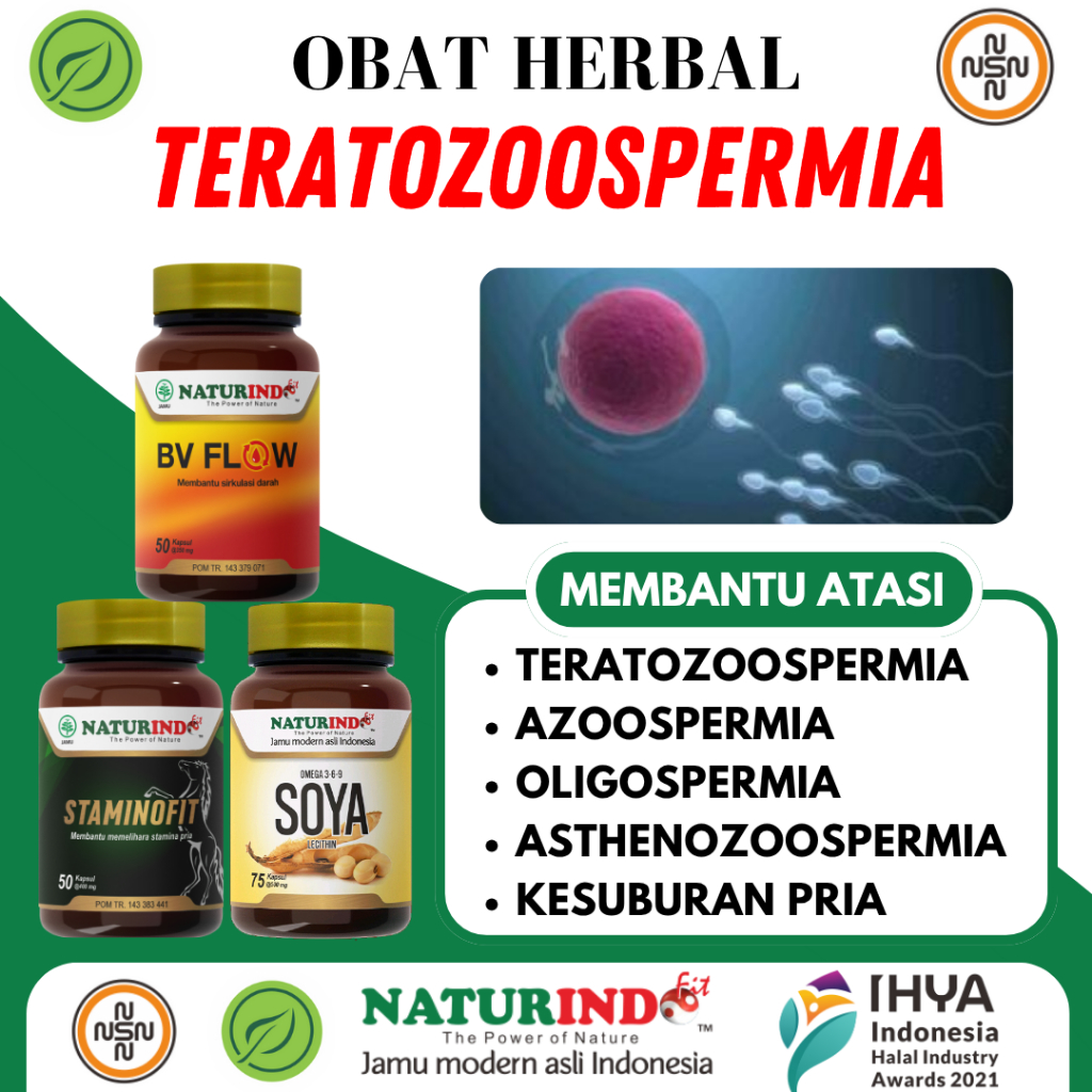 NATURINDO Obat Herbal Teratozoospermia Bentuk Sperma Abnormal Penyubur Pengental Sperma Pria