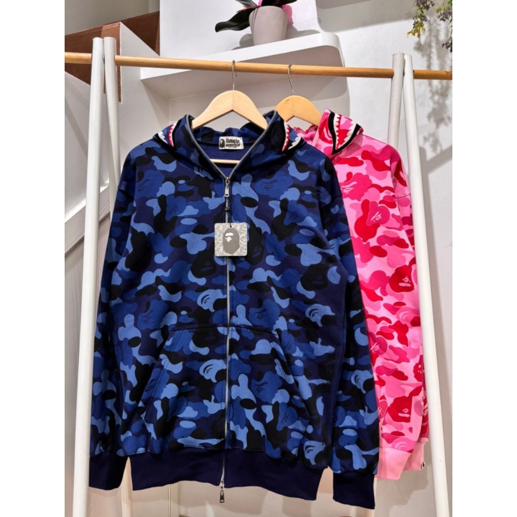 Jaket Hoodie Zipper Bape x New Jeans Pink Dan Navy Unisex Full Teg