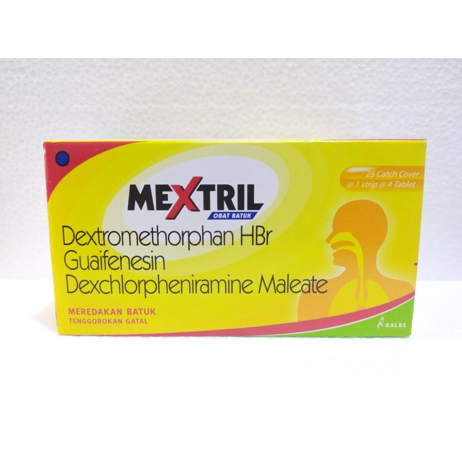 mextril obat meredakan batuk tenggorokan gatal box  isi 25 catch cover @ 1 strip @ 4 tablet