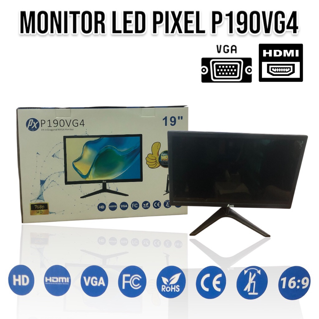Monitor LED 18,5 Inch PIXEL/ Mon Led 19 Inch Murah PIXEL PX P185VG4 VGA + HDMI Baru
