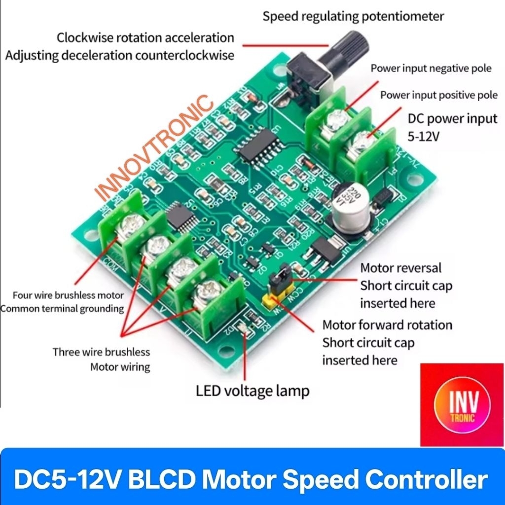 PWM BLDC Controller 5V-12VDC 1.2A 3Phase Brushless Motor Controller