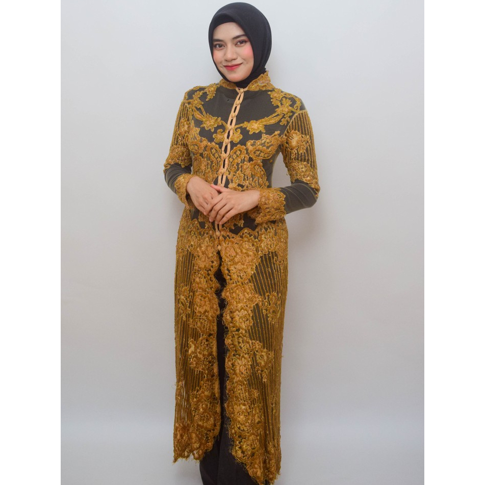 Kebaya longtail full payet kuning gold