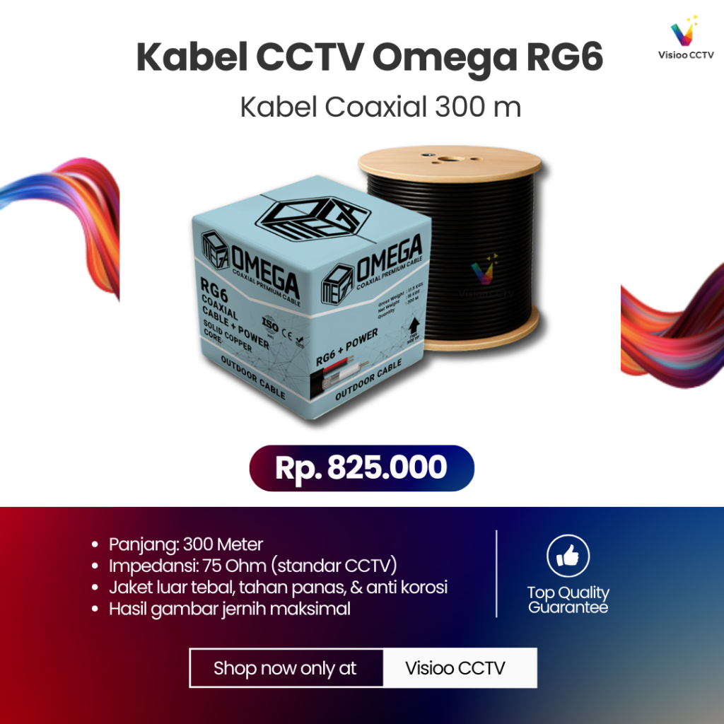 Kabel CCTV Omega RG6 300M / Cable Coaxial RG6 / Kabel CCTV HD Sinyal Kuat Tanpa Gangguan