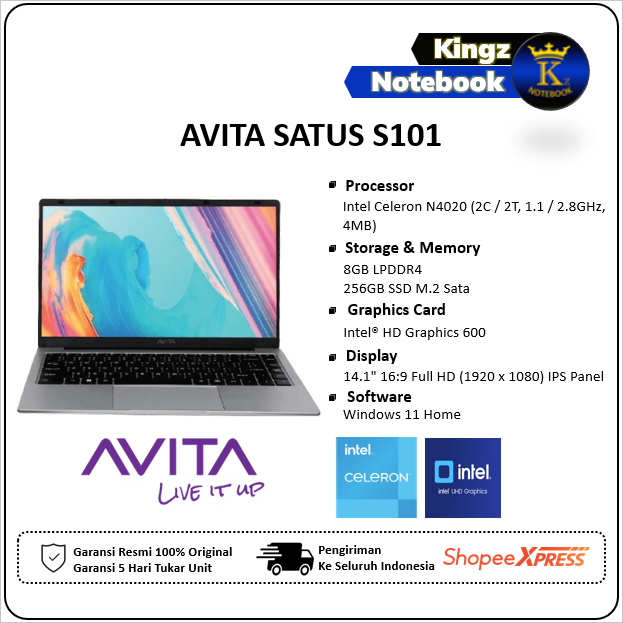 Laptop Avita Santus N4020 8GB 256GB SSD Win11 14" FHD