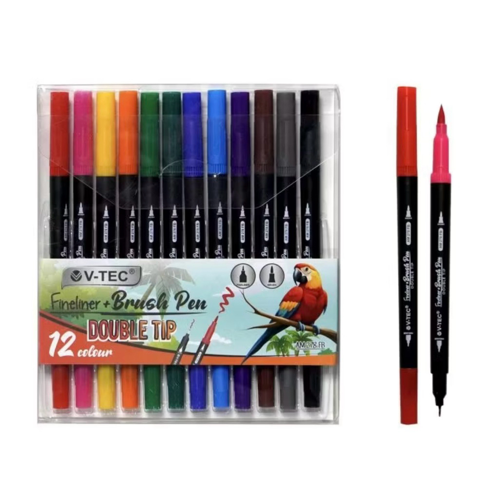 Fineliner Brush Pen 12 Warna Merk V-Tec