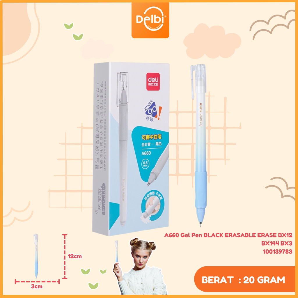 DELI Gel Pen BLACK ERASABLE ERASE