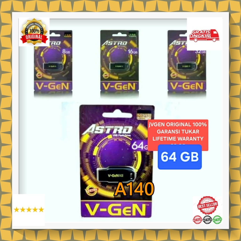 A140 MEMORY 64GB FLASH DISC 64 GB ORI 100% ASTRO USB DRIVE ASLI VGEN V-GEN GARANSI TUKAR SEUMUR HIDU