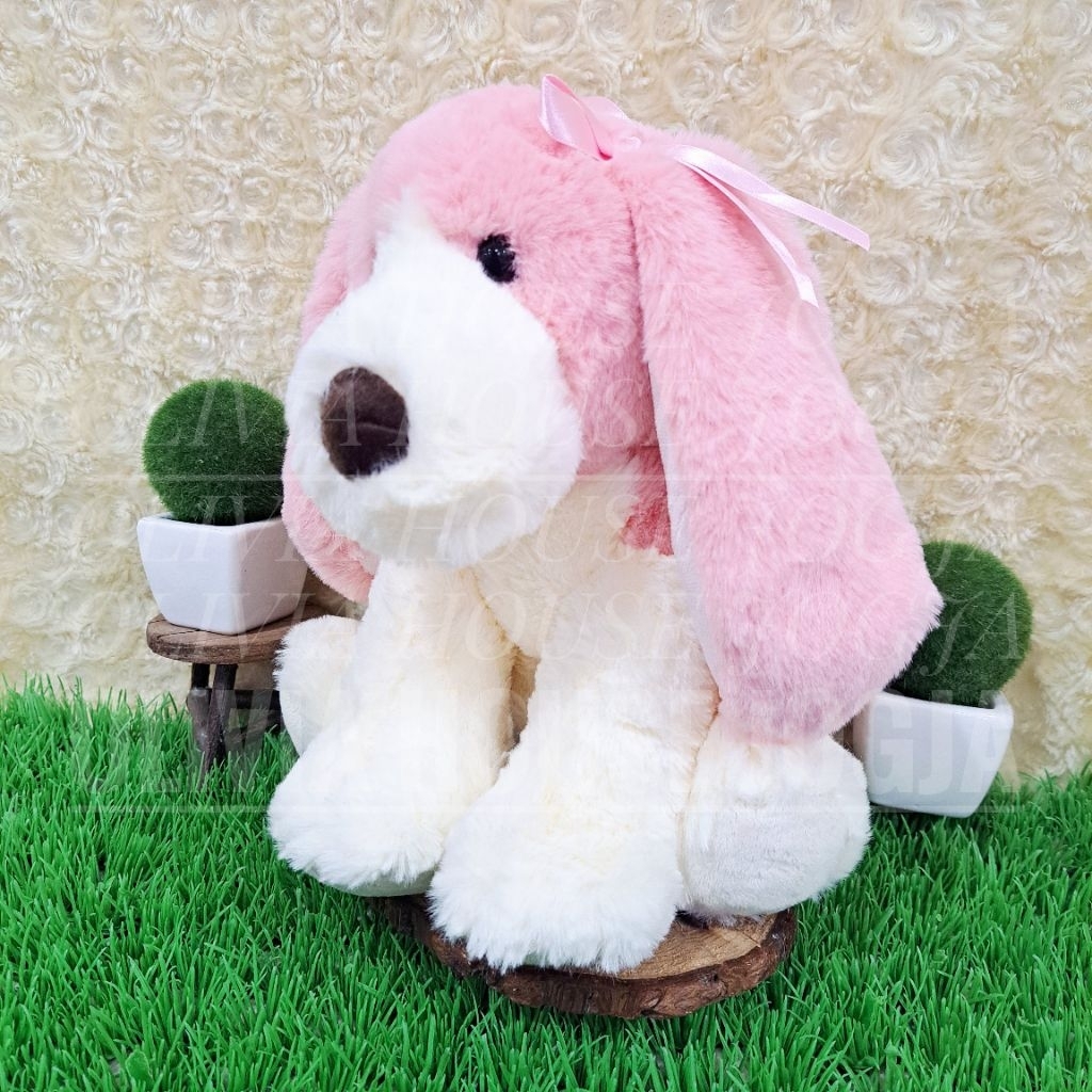 Boneka Anjing Pink Pita Boneka Sit Puppy Pink Bessie Boneka Doggy Pink Cream