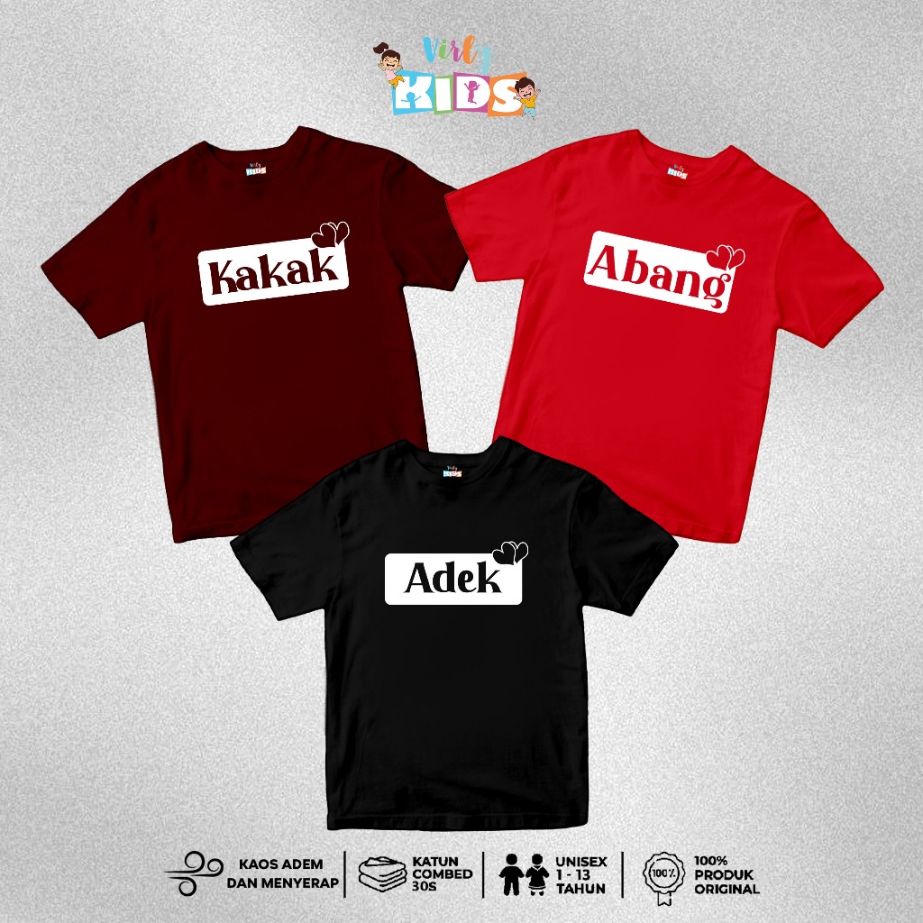 VIRLY KAOS BAJU ANAK COUPLE KAKAK ADIK KATUN ANAK COWOK CEWEK UNISEX COMBED 30S