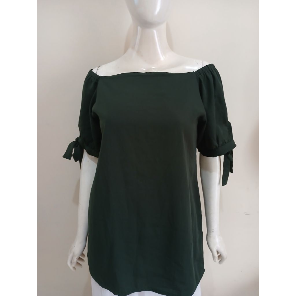 atsan hijau botol , atasan sabrina, atasan lucu preloved