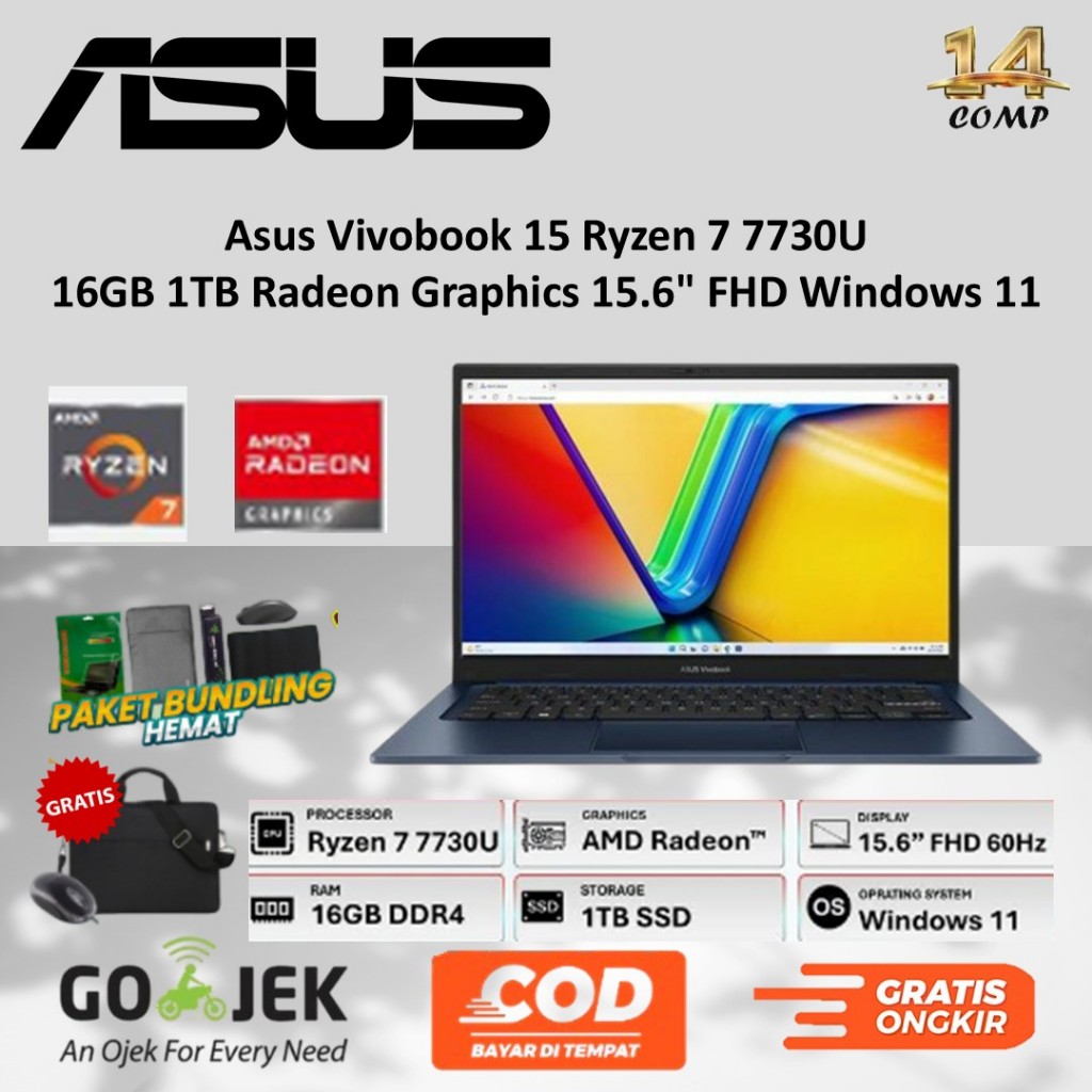 Asus Vivobook 15 Ryzen 7 7730U 16GB 1TB Radeon Graphics 15.6" FHD Windows 11