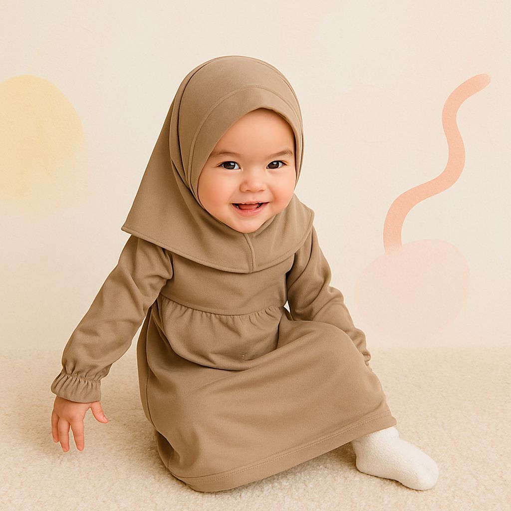 ASNA - Gamis Bayi Perempuan Newborn Setelan Hijab Polos 0-6 Bulan / Dress Anak Perempuan 6-12 Bulan