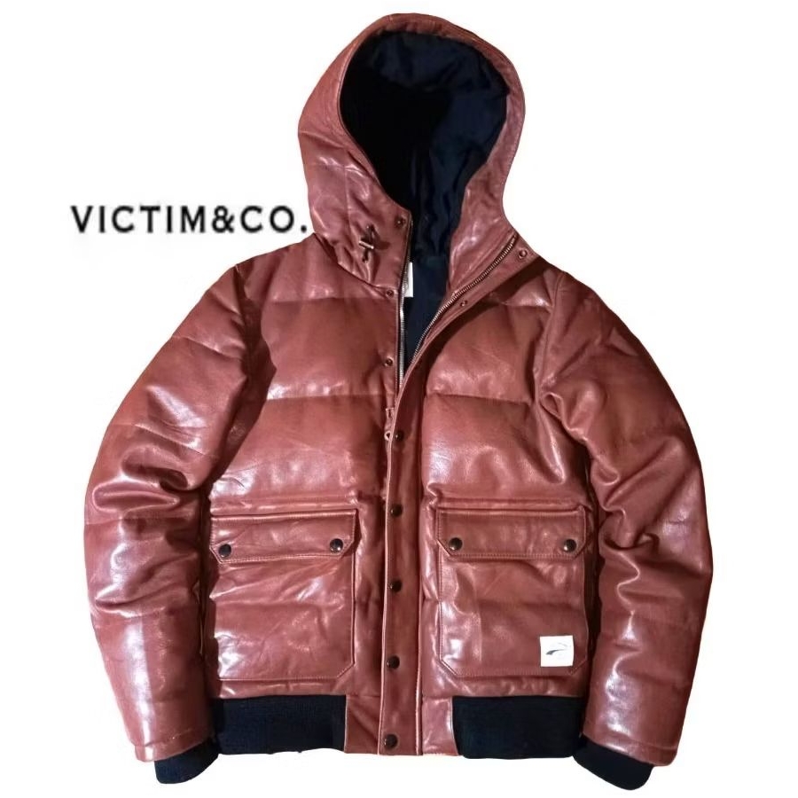 Victim & Co Leather Hooded Bubble Jacket Bulu Angsa X Jaket Kulit Bulang Winter Musim Dingin Schott 