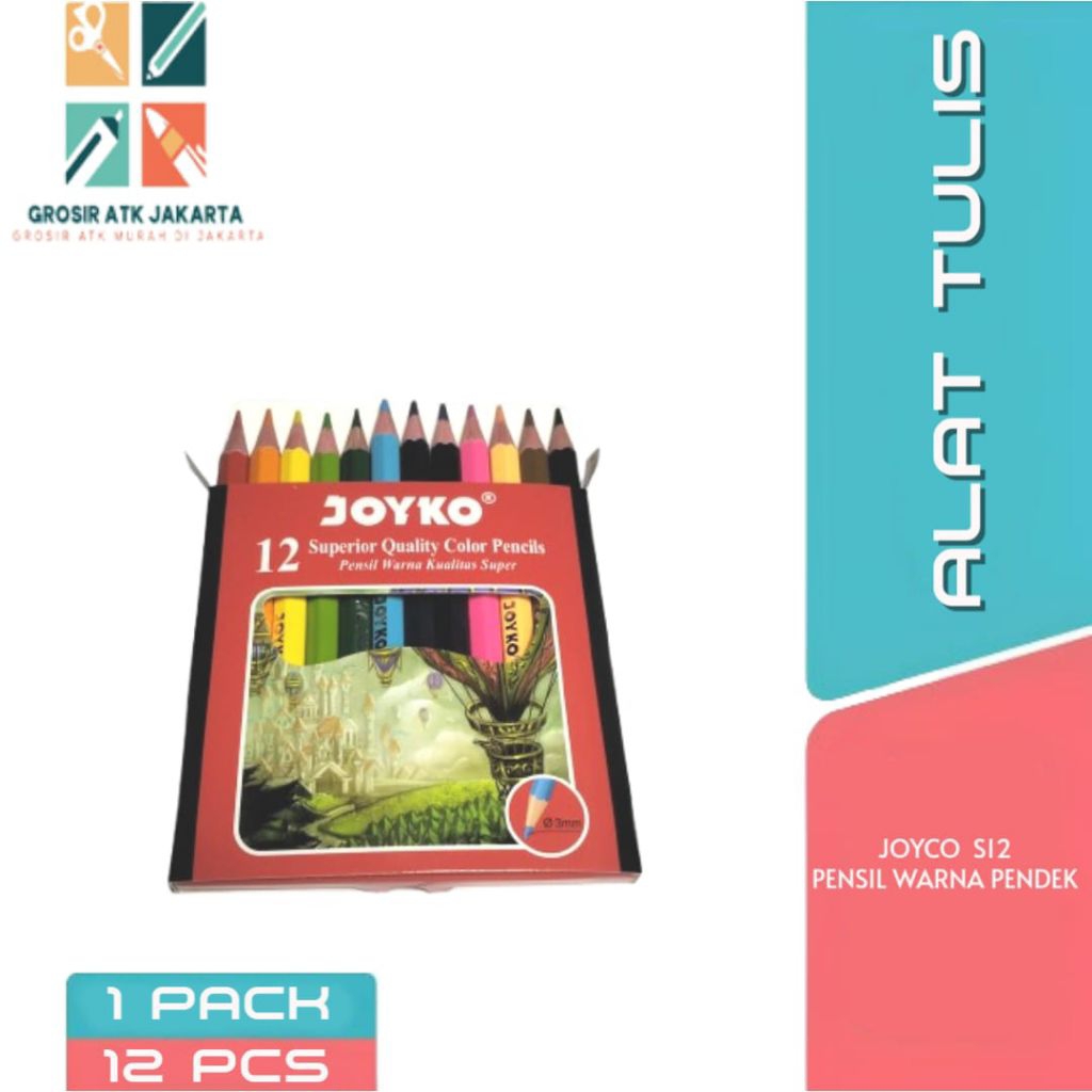 PENSIL WARNA JOYKO/PENSIL WARNA 12 WARNA PENDEK JOYKO/PENSIL JOYKO 12 WARNA