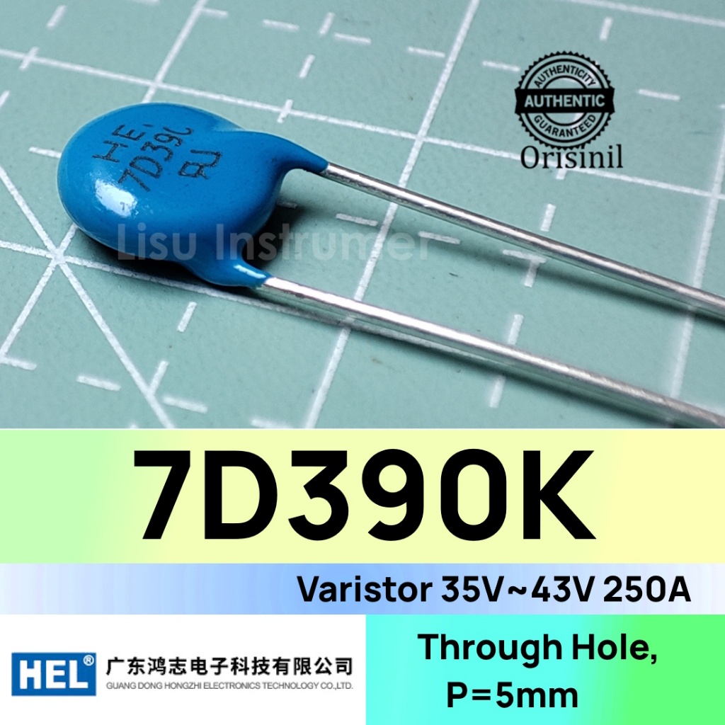 7D390K Varistor 35V~43V 250A Through Hole,P=5mm Hongzhi