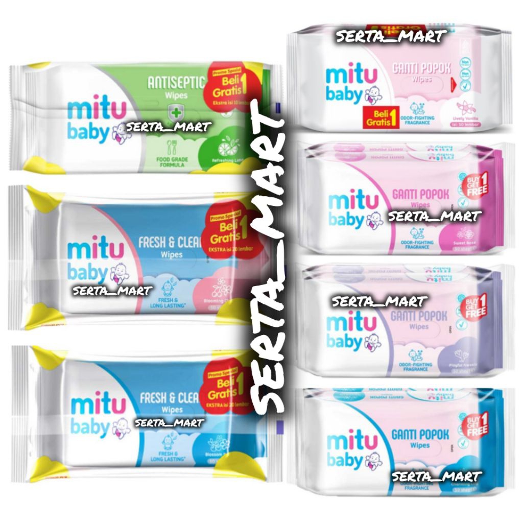 Mitu Baby Tisu Basah 50's - Mitu Baby Tissue Basah Ganti Popok / Antiseptik