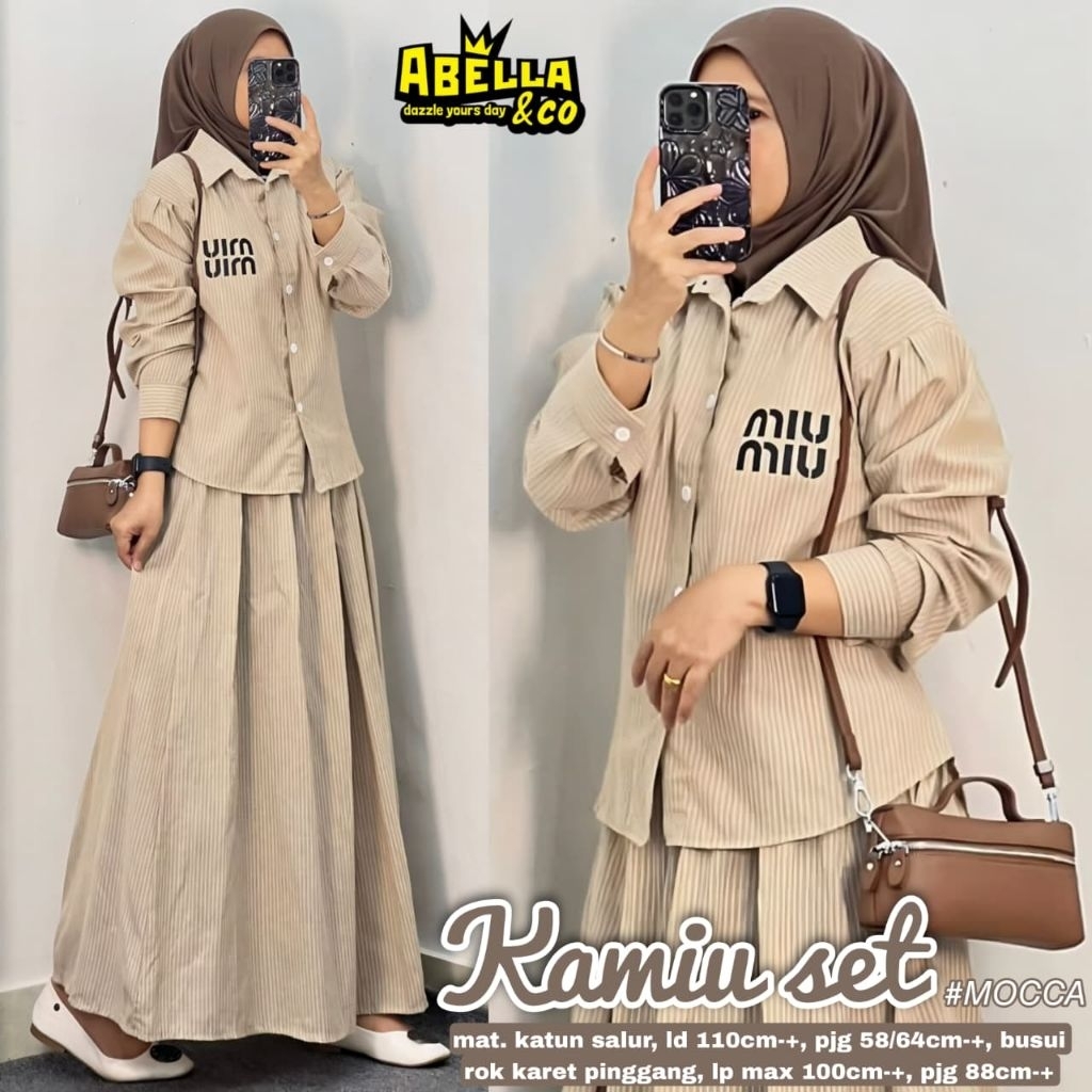 ((Setelan Rok&Kemeja Miu)) Baju Setelan Atasan&Kemeja Katun Salur Ld 110 // Baju setelan Muslim Wani