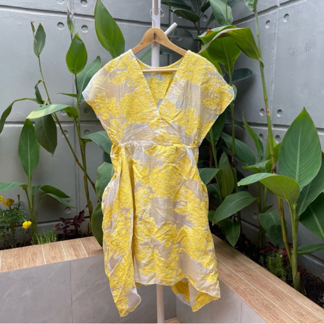 Dress Wanita Pesta Kuning/ Dress Brokat/ Dress Kuning/ Mini Dress Murah