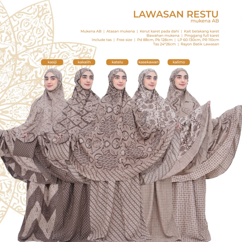 FJ Mukena AB LAWASAN RESTU  / Rukuh Telekung Atas Bawah Rayon Batik Lawasan / Perlengkapan Ibadah Sh