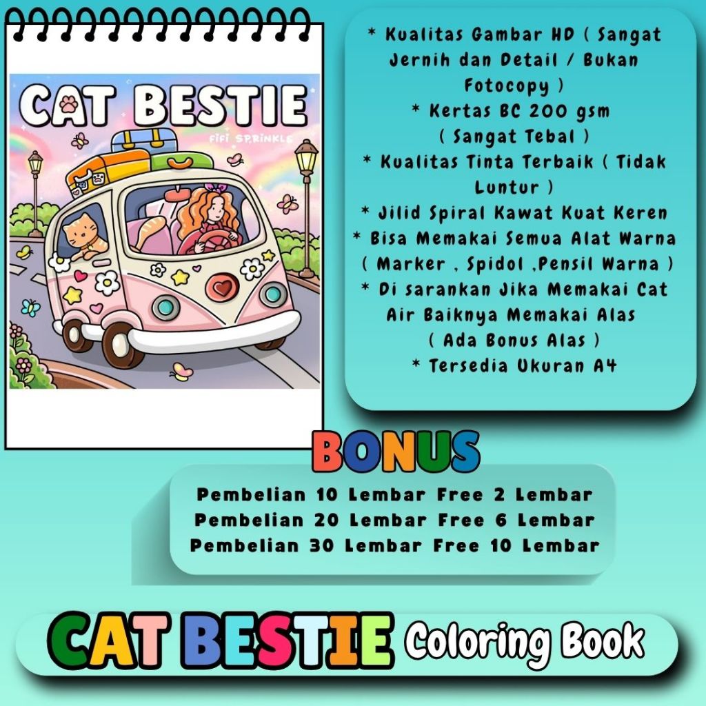 Buku Mewarnai Tema CAT BESTIE Premium Coloring Book Murah Gambar Sudah Hd Jelas Jernih Kertas BC 220
