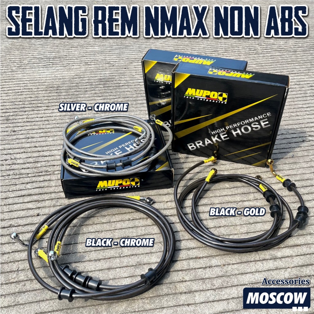 SELANG REM MOTOR NMAX NON ABS ISI 2 PCS DEPAN BELAKANG ORIGINAL MERK MUPO RACE SILVER BLACK CARBON K
