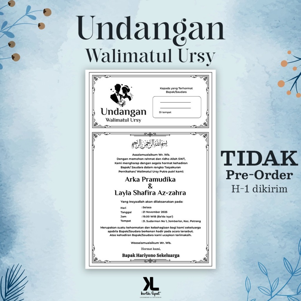Cetak Undangan Walimatul Ursy HVS A5 A4 F4 F5 Gratis Desain || Undangan Pernikahan HVS A5 A4 || Warn