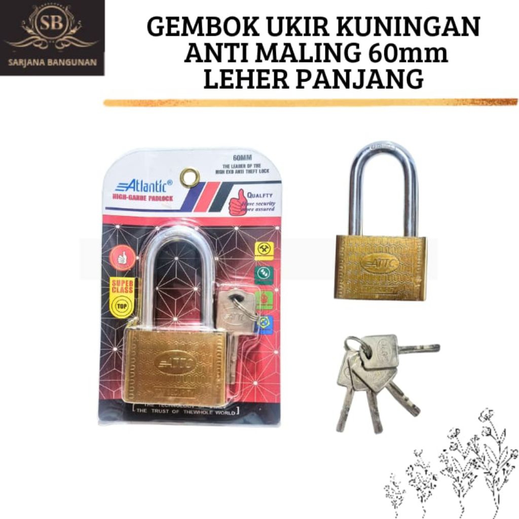 Gembok Anti Maling/Gembok Baja Kuningan 60mm panjang