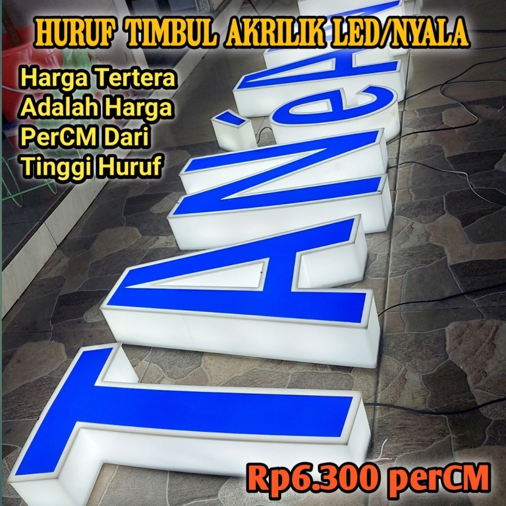 Huruf Timbul Akrilik Led/Nyala Letter Timbul Akrilik Led