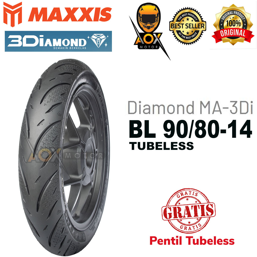 Ban luar motor matic 90/80-14 MAXXIS DIAMOND MA3Di NEW tubeless ban depan vario 125/150, GRATIS cop 