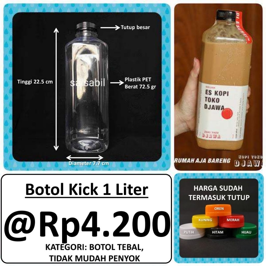 Botol Kick 1 liter / botol kotak 1 liter / botol plastik 1liter