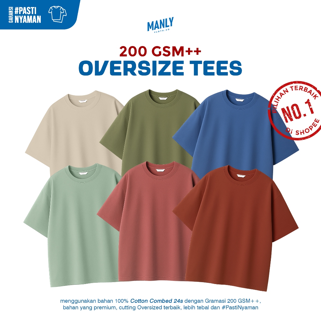 KAOS OVERSIZED TSHIRT 200 GSM KAOS POLOS OVERSIZE HEAVY COTTON With Combed 24s 200+ gsm