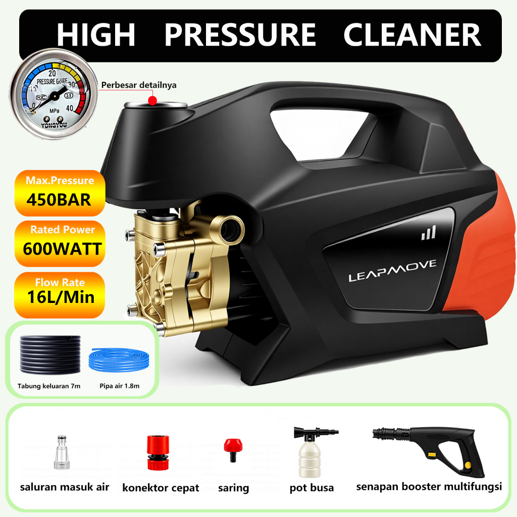 Leapmove Jet Cleaner 450Bar Semprotan Cuci Motor Mesin Cuci Mobil Semprotan Kencang Alat Cuci Motor 