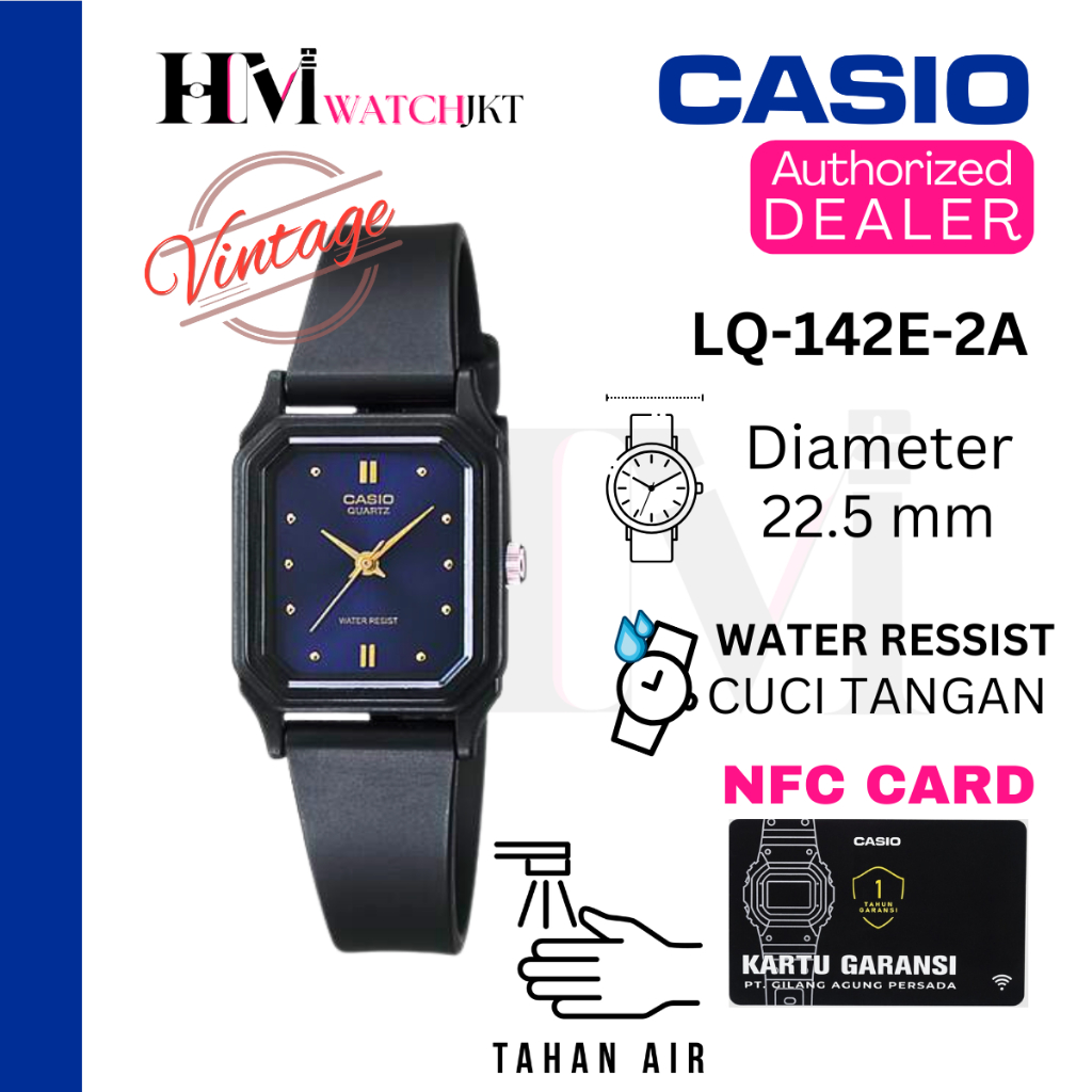 CASIO LQ-142E-2ADF Jam Tangan Wanita Original Analog karet Vintage Antiair LQ-142E-2A LQ-142 LQ142