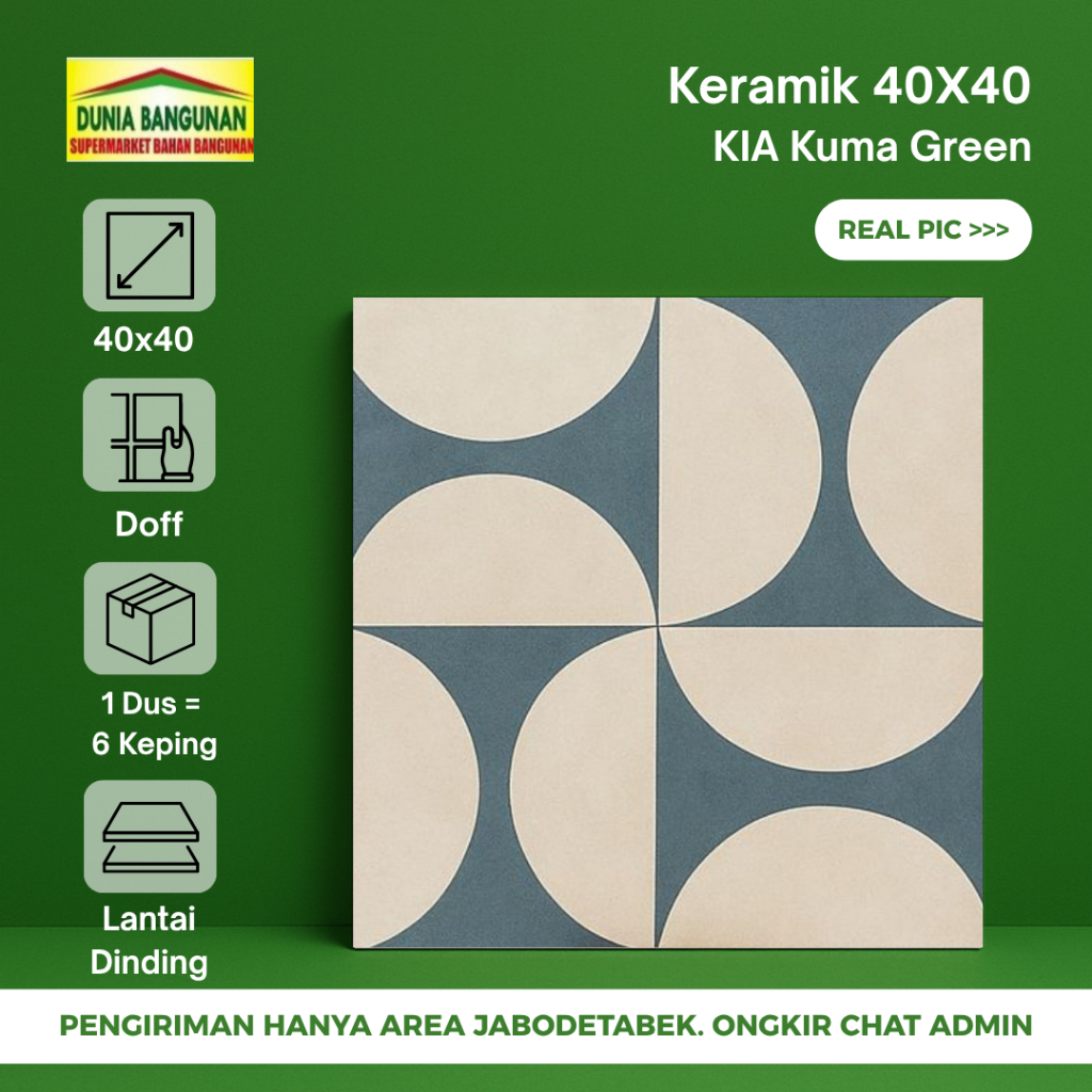 Keramik Lantai 40x40 KIA Kuma Green Keramik Lantai Motif Teras Dapur Doff
