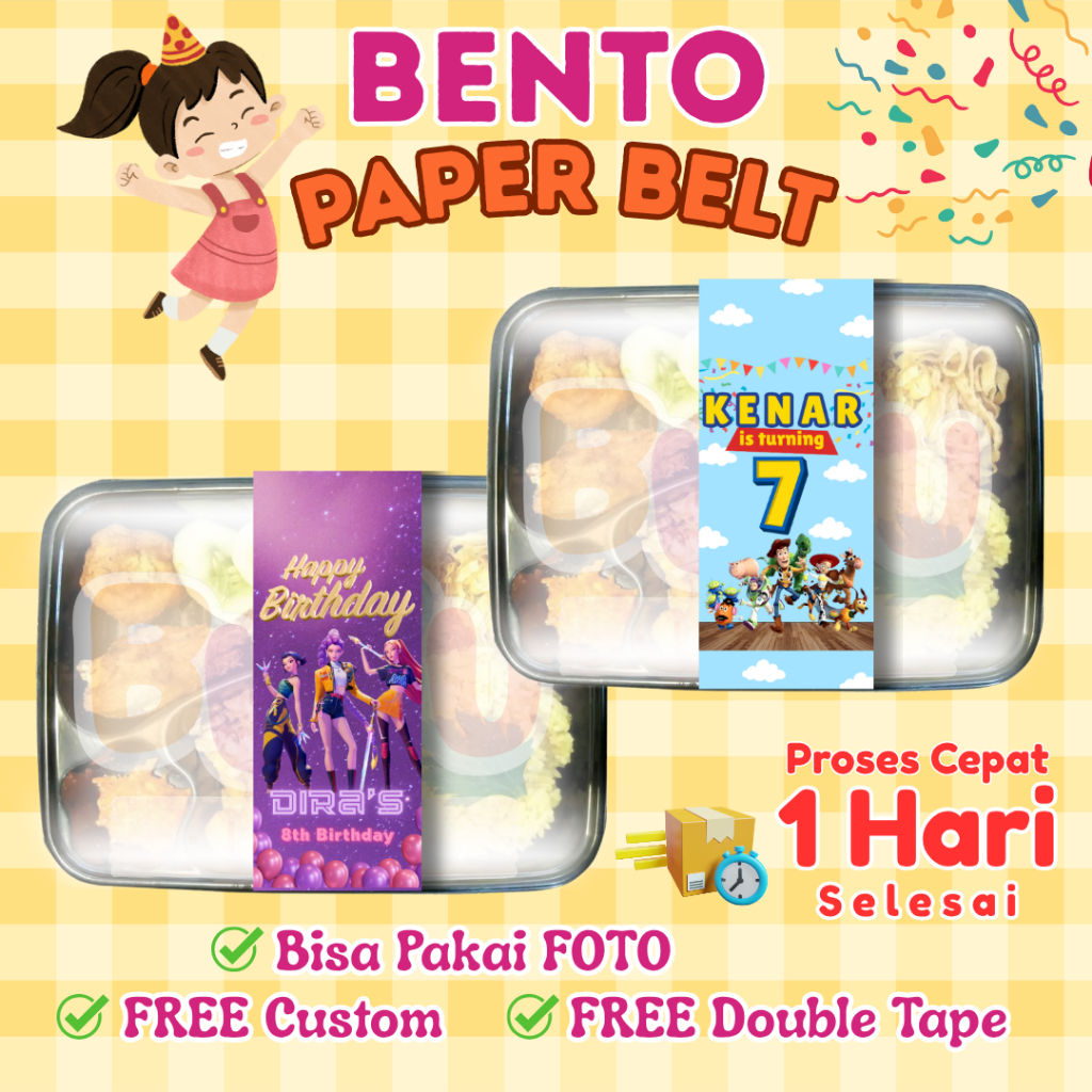 Paperbelt Birthday Bento Box Ulang Tahun | Label Bento Ulang Tahun Anak | Label Pengikat BUBULAND
