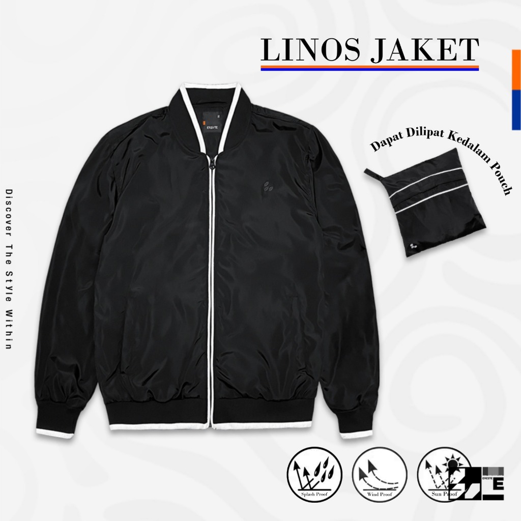 Jaket Parasut Bomber Pria Linos Hitam