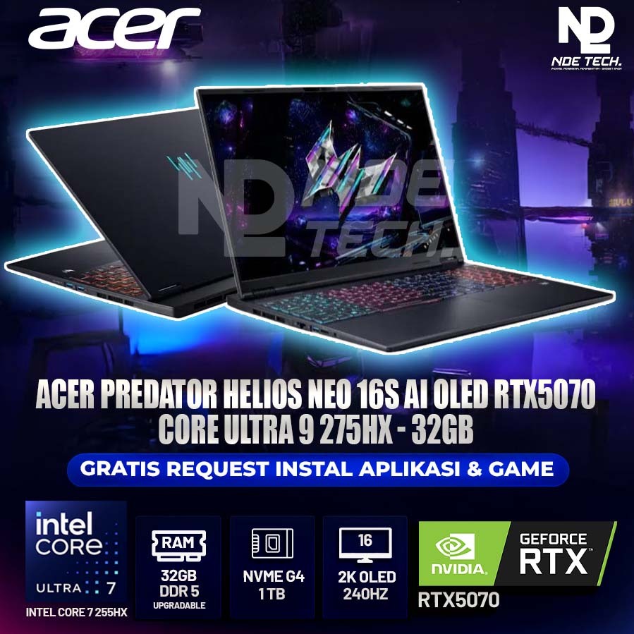 ACER PREDATOR HELIOS NEO 16S AI OLED RTX5070 CORE ULTRA 9 275HX