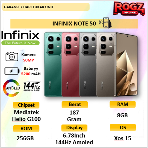 Infinix Note 50 8GB 256GB Hitam - RAM Eksternal hingga 16GB - Helio G100 - Layar 6.78" FHD+ AMOLED -