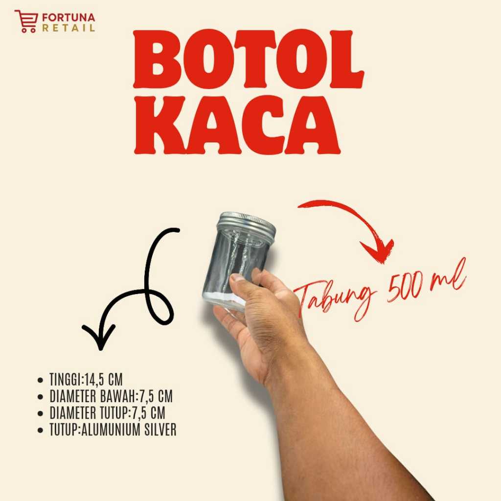 JKTB 50O ML/JAR KACA TABUNG 500 ML/TOPLES KACA TABUNG 500 ML/JAR KACA MASON 500 ML/TUTUP ALUMUNIUM