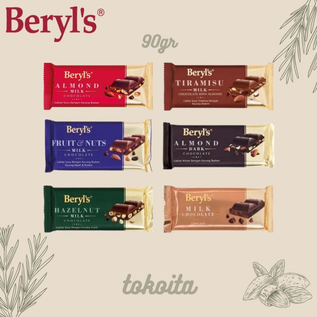 Beryls Cokelat Bar Beryl's Chocolate Bar 90 Gram Coklat Almond