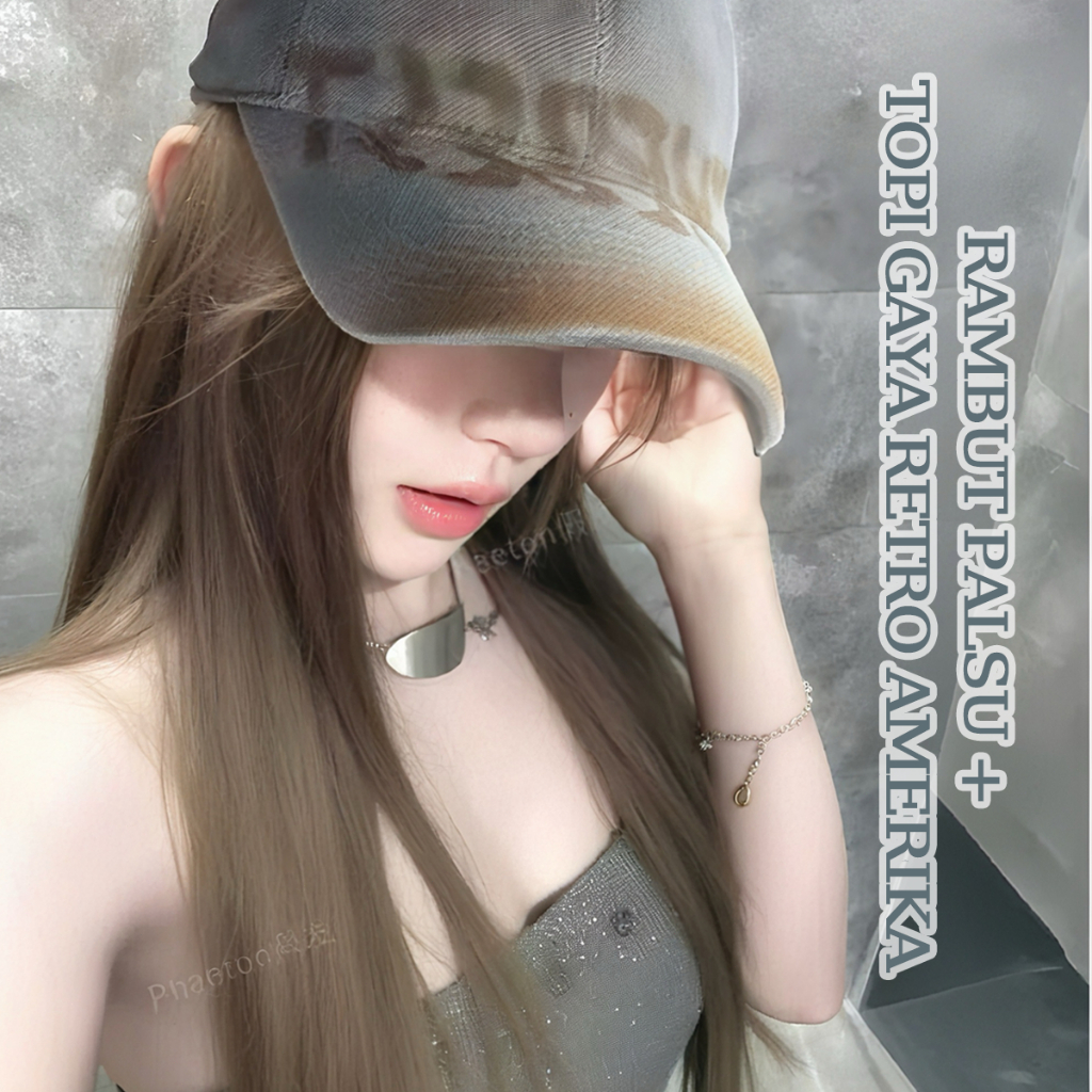 WIG TOPI KOREA WIG HAT TOPI WIG AKSESORIS RAMBUT topi baseball WIG TOPI  HATS wig korean fashion