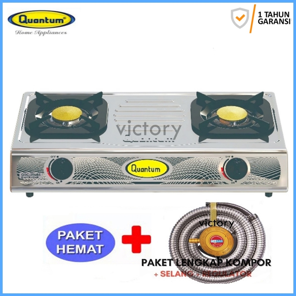 Kompor 2 Tungku Quantum QGC211MBS Body Stainless Steel Burner Kuningan