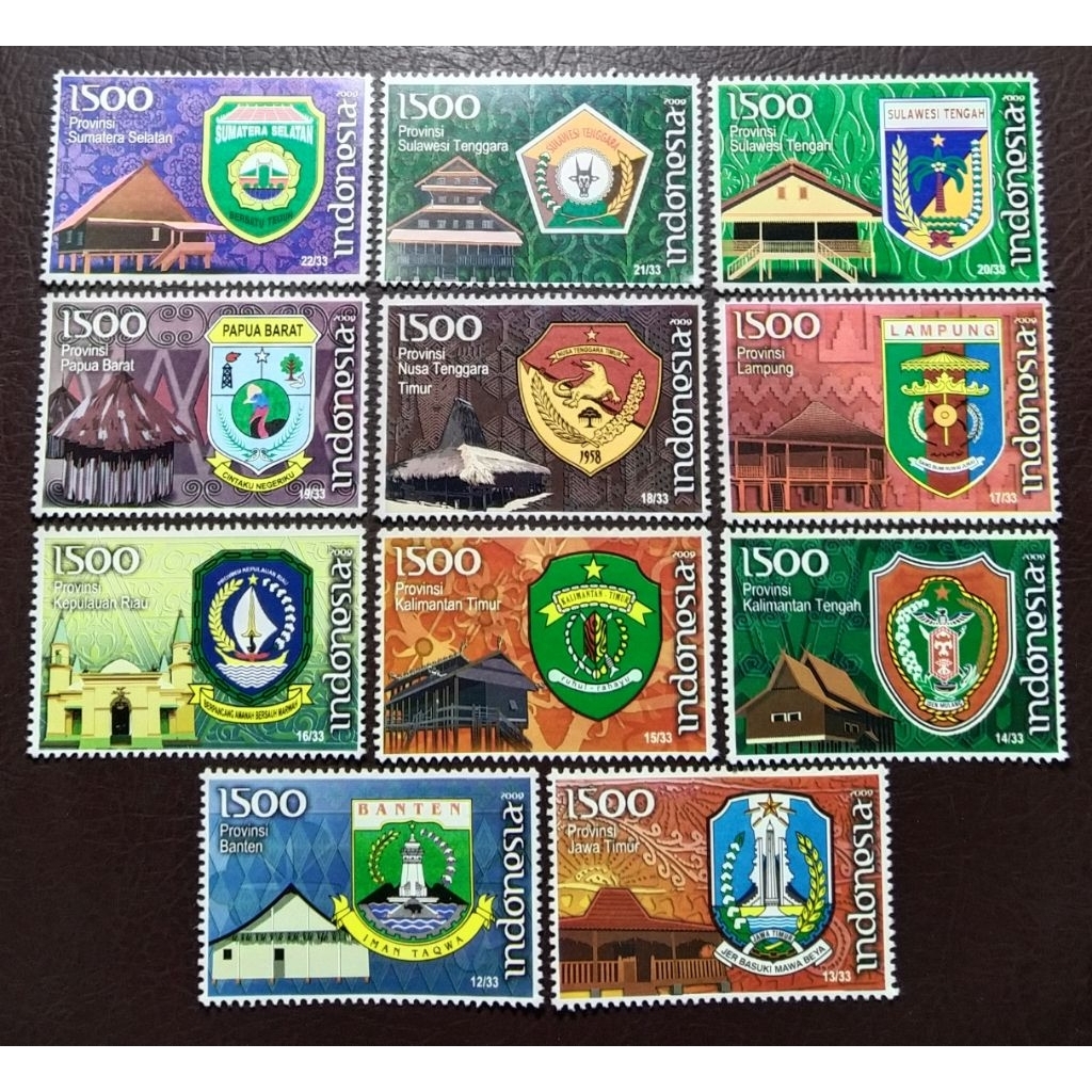 Prangko Lawas RI Set Lengkap Lambang Provinsi Imdonesia