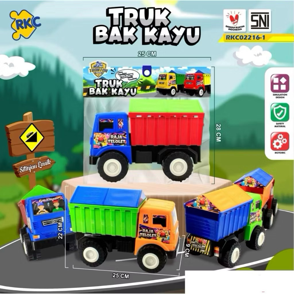 Mainan Anak Truk Dump + Penutup Bak Truk Bak Kayu Mainan Kendaraan Konstruksi