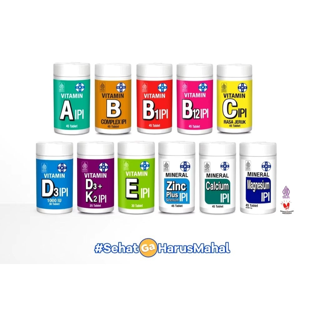 Vitamin Ipi Rasa isi 45 tablet Vit A - B Complex - C - D3 + K2 - E - Calcium - Magnesium - Zinc | Ke