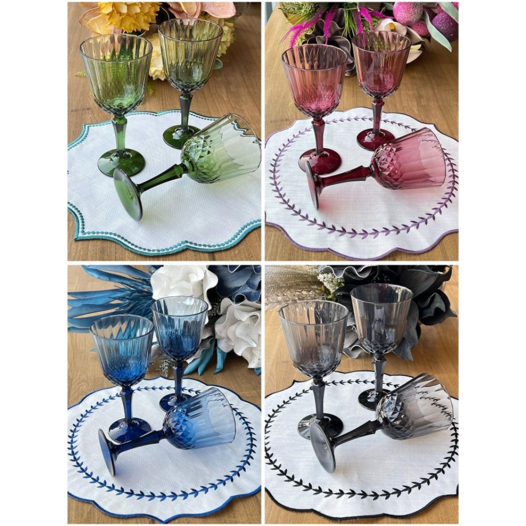 Gelas kaki warna gelas sirup biru ungu gelas sirup 1 set isi 2pcs 310ML