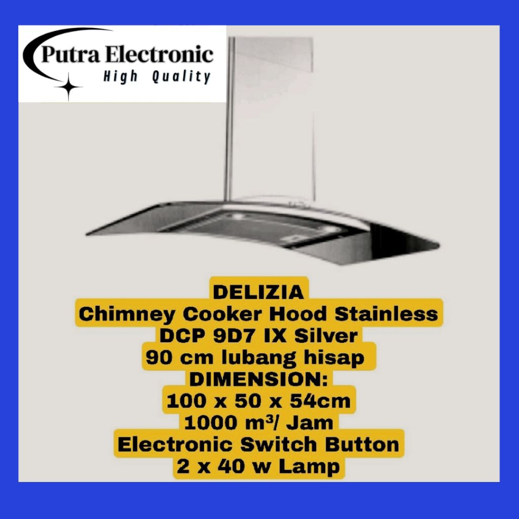 DELIZIA DCP 9D7 IX/ DCP9D7 CHIMNEY COOKER HOOD 90 cm