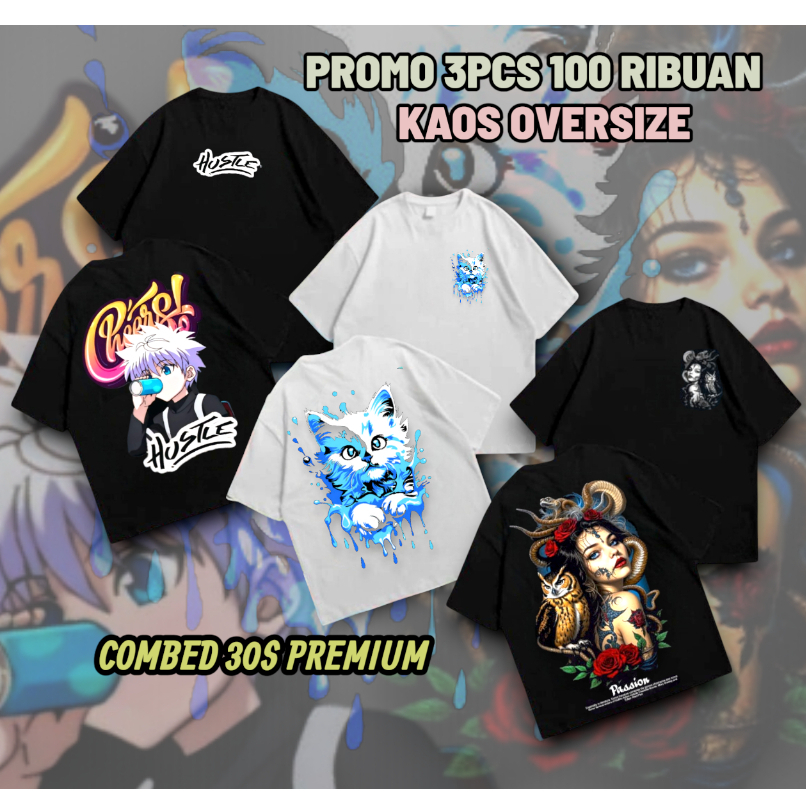 PAKET BUNDLING KAOS OVERSIZE 3PCS 100 RIBUAN / KAOS OVERSIZE PREMIUM UNISEK / KAOS OVERSIZE