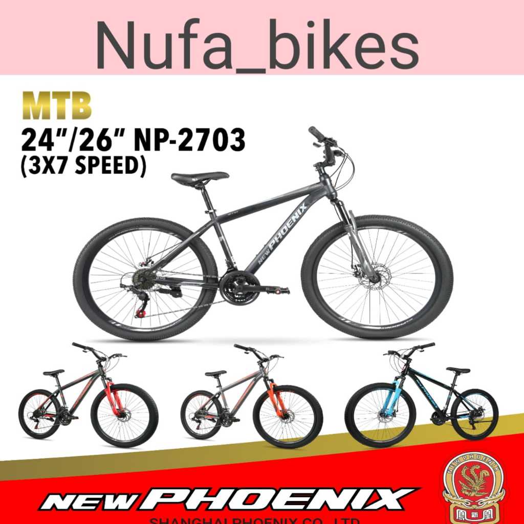 Sepeda Gunung MTB New Phoenix 2703 24 26 Inch Disc Brake depan Belakang