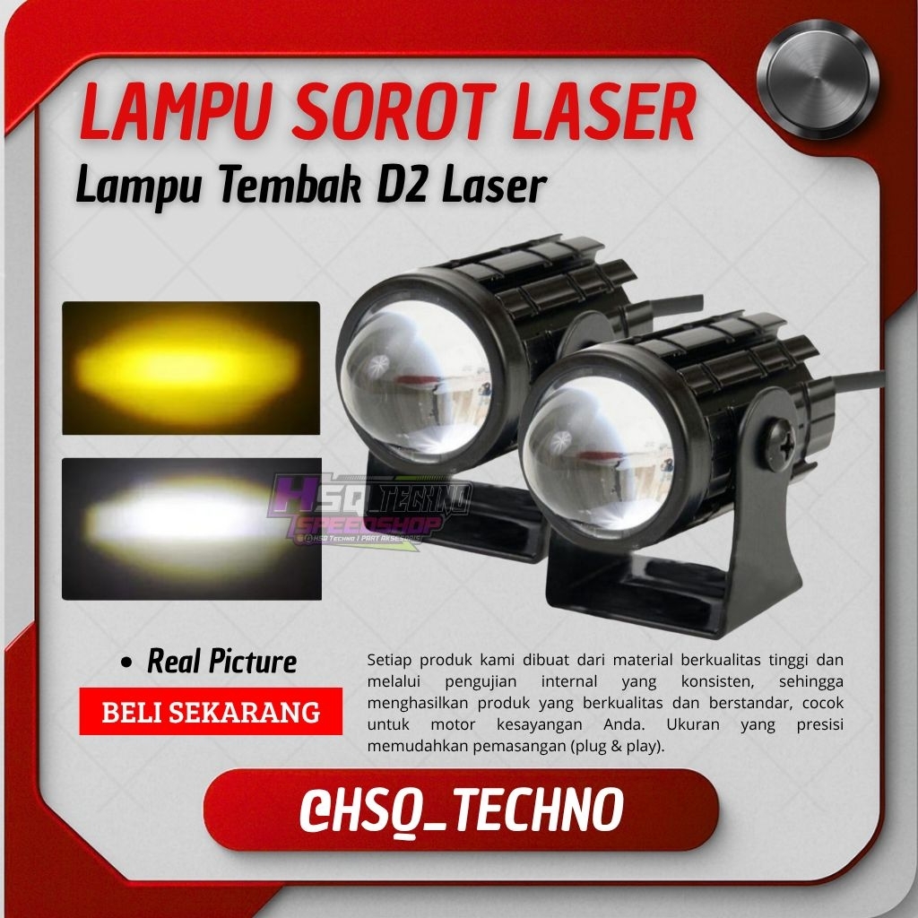 Lampu Tembak D2 Laser Putih Kuning LED Motor 2 Warna Jauh Dekat Lampu Sorot Variasi